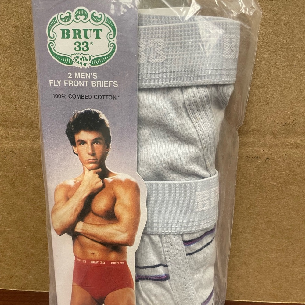 Vintage Brut 33 Size Small Fly Front Briefs NOS 2 Pair Pack Gray Gray Stripes